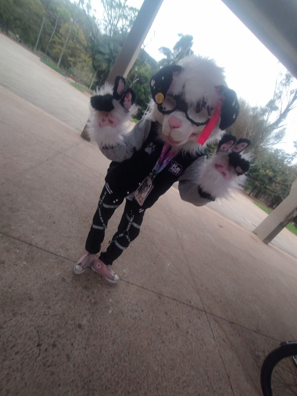 Fursuit preto e branco durante o encontro